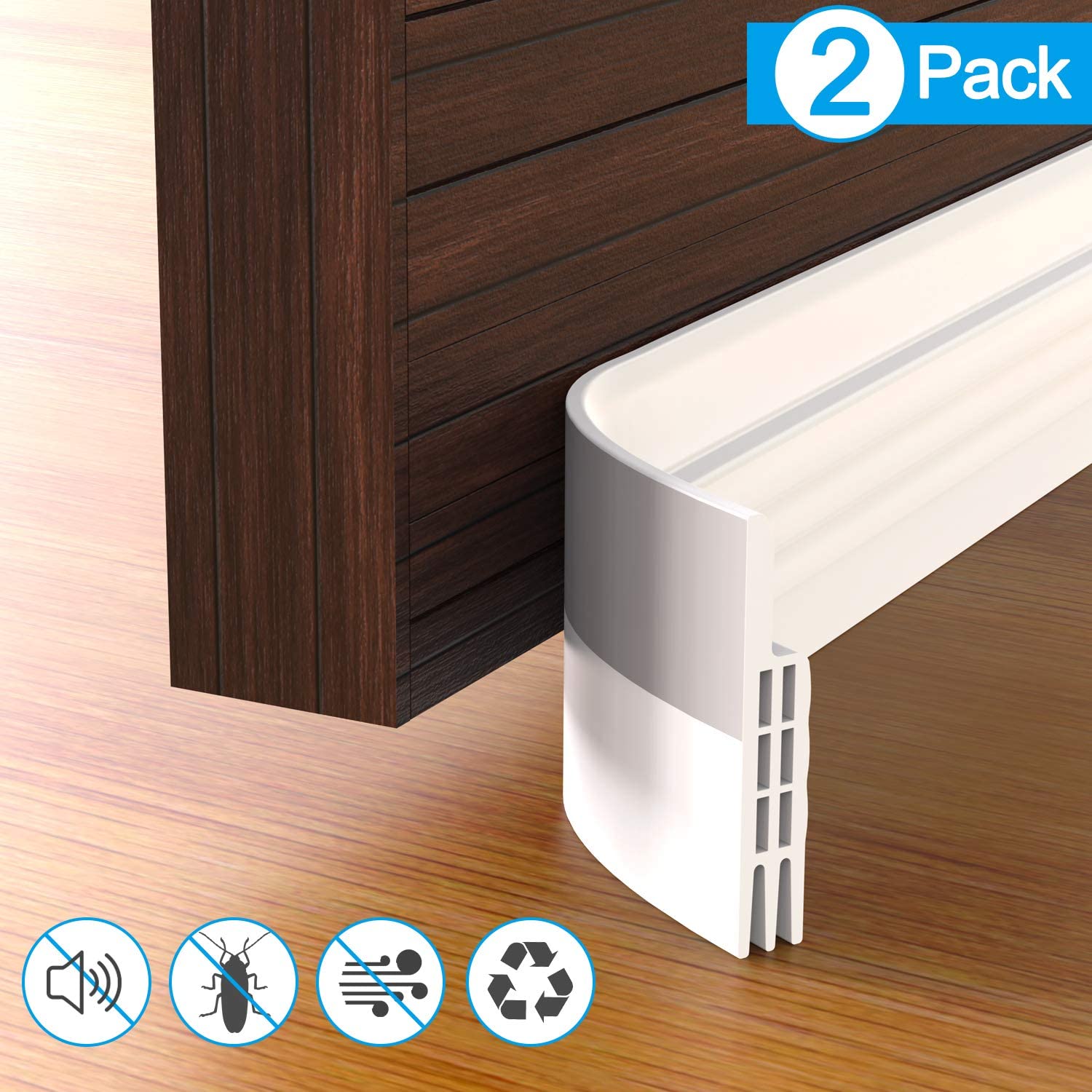 GroTheory Door Draft Stopper,2 Pack Under Door Draft Blocker, Soundproof Door Sweep Weather Stripping for Doors, 2" W x 39" L, White